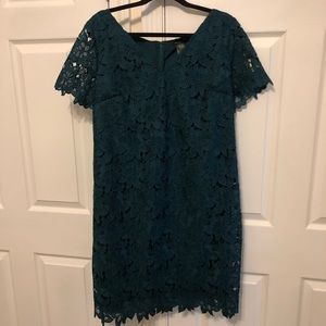 Emerald Green Floral Lace Cocktail Dress